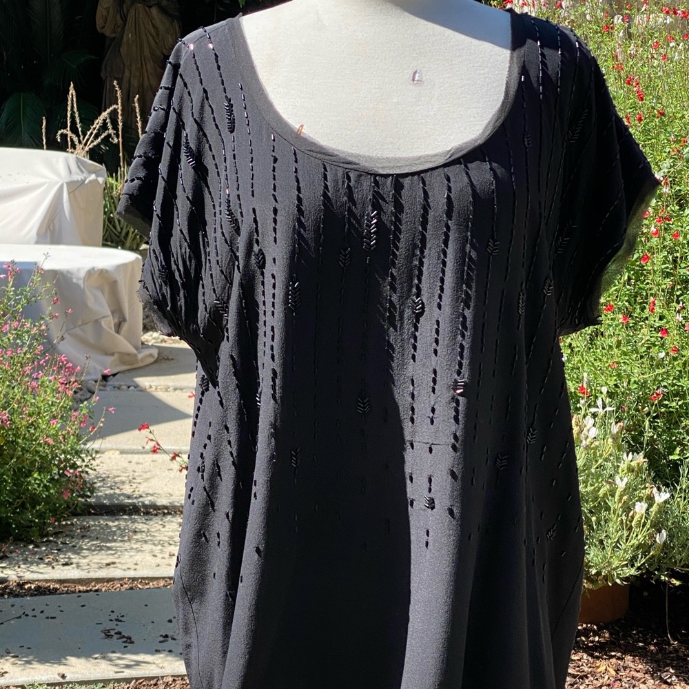 Eileen Fisher Black Silk Beaded Top, L